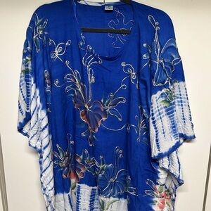 Island Planet Blue Embroidered Swim Cover Up Gold Embellished